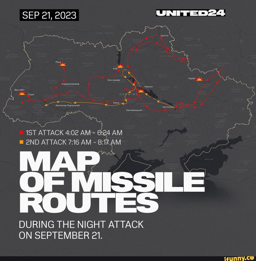 Route map of missiles during the massive attack on Ukraine on September ...