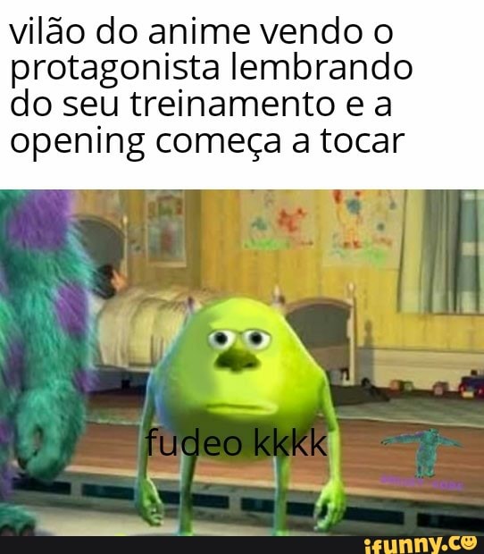 vilão do anime vendo o protagonista lembrando do seu treinamento e a opening começa a tocar
