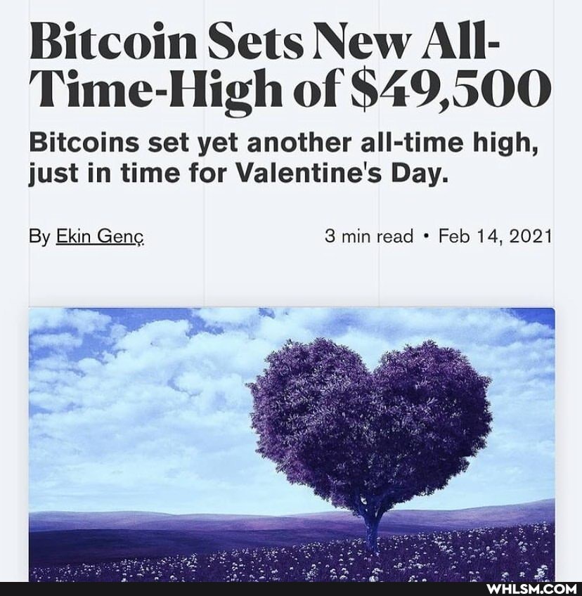 Bitcoin Sets New All-
Time-High of $49,500
Bitcoins set yet another all-time high, just in time for Valentine's Day.
By Ekin Genc 3 min read Feb 14, 2021