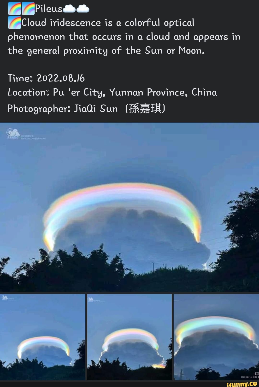 Cloud iridescence is a colorful optical phenomenon that occurs in a