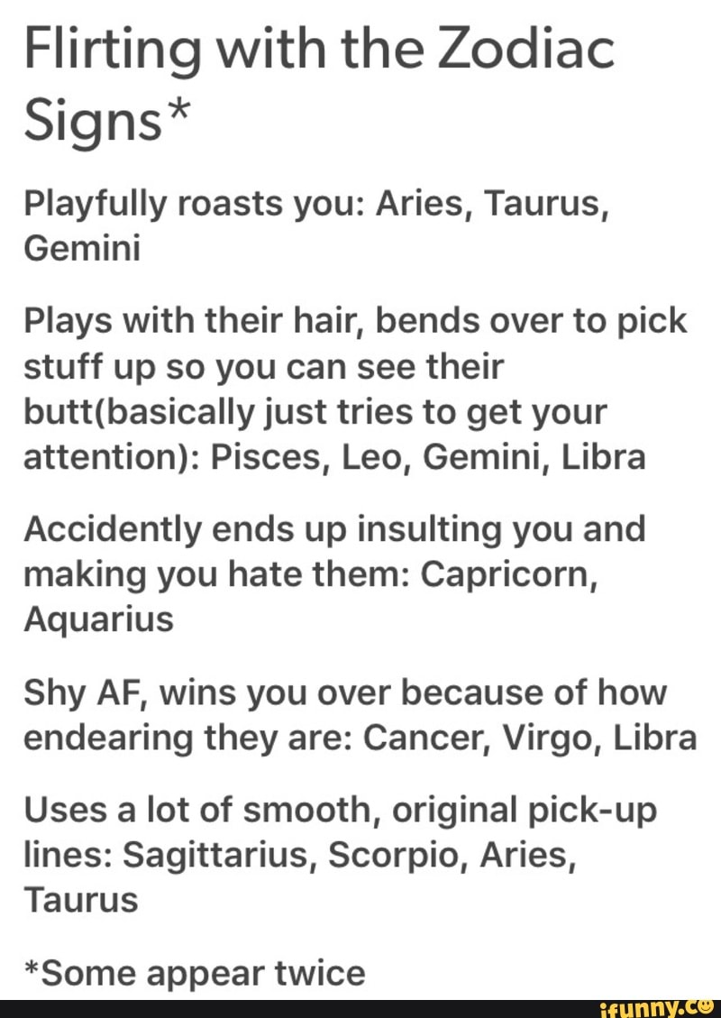 Flirting With The Zodiac Signs Playfully Roasts You Aries Taurus Gemini Plays With Their 3518