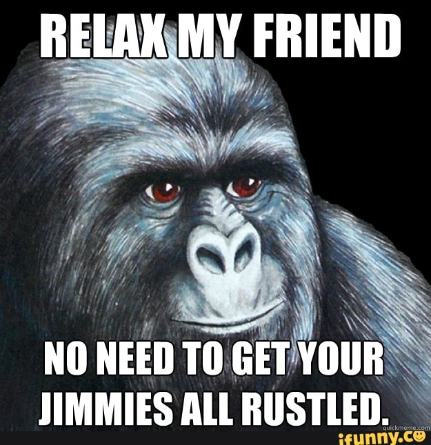 RELANMY FRIEND
NO
NEED TO GETTOURS S
JIMMIES ALL
RUSTLED.