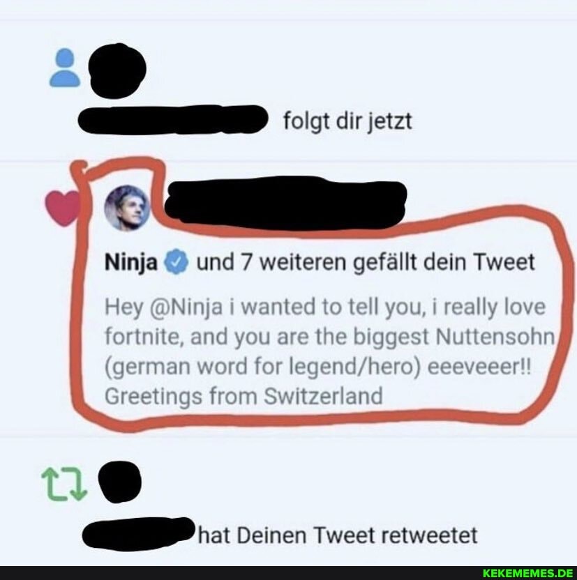 Ninja und 7 weiteren gefallt dein Tweet Hey @Ninja i wanted to tell you, i reall