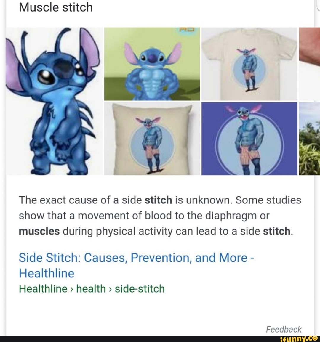 Muscle stitch
Ra
The exact cause of a side stitch is unknown. Some studies show that a movement of blood to the diaphragm or muscles during physical activity can lead to a side stitch.
Side Stitch: Causes, Prevention, and More -
Healthline
Healthline health side-stitch
Feedback