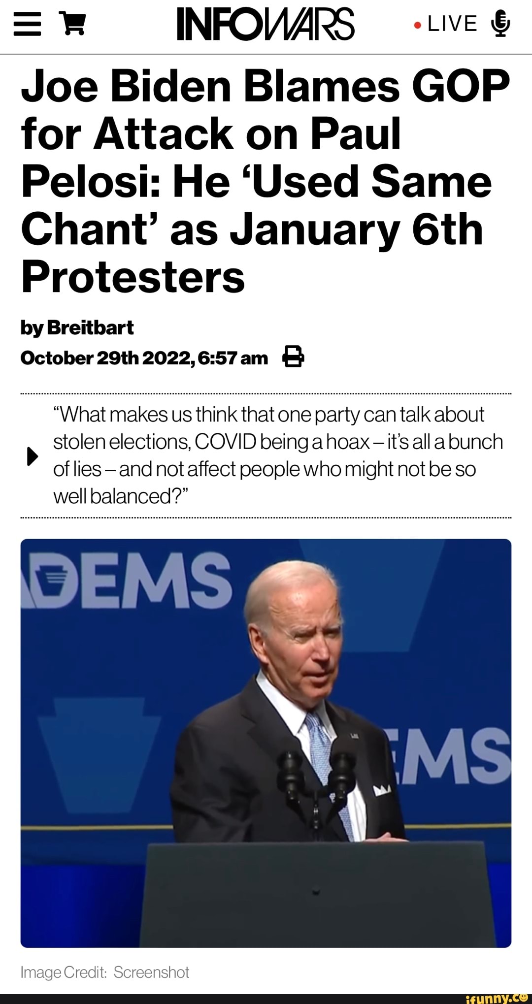 = INFOUARS Joe Biden Blames GOP For Attack On Paul Pelosi: He 'Used ...