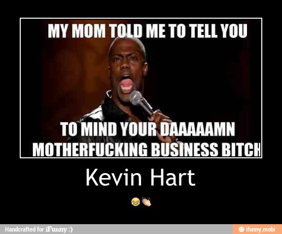 MY MOM TALA ME TO TELL YOU
TO MIND YOUR DAAAAAMN
MOTHERFUCKING BUSINESS BITCH
Kevin Hart
es - Kevin Hart
ππ