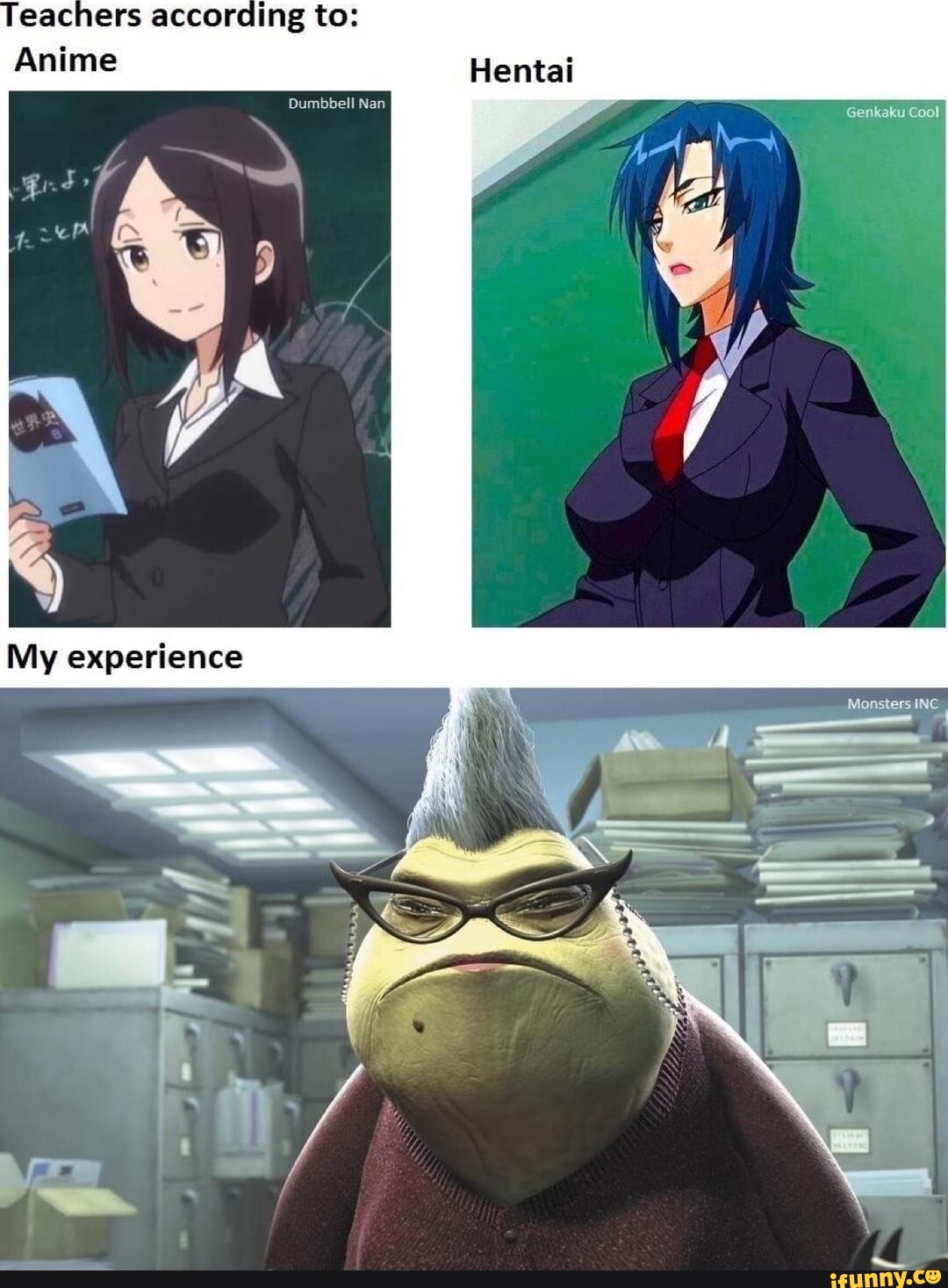 Eachers according to: Anime Hentai My experience Dumbbell Nan Genkaku Cool  Monsters INC - iFunny