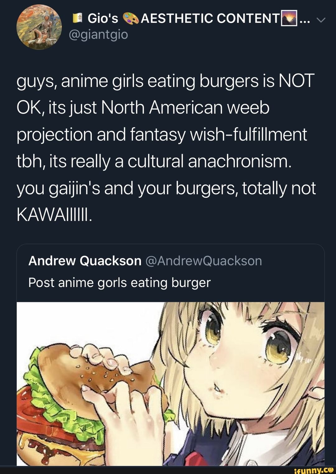 Guys Anime Girls Eating Burgers Is Not Ok Its Just North American Weeb Projection And Fantasy