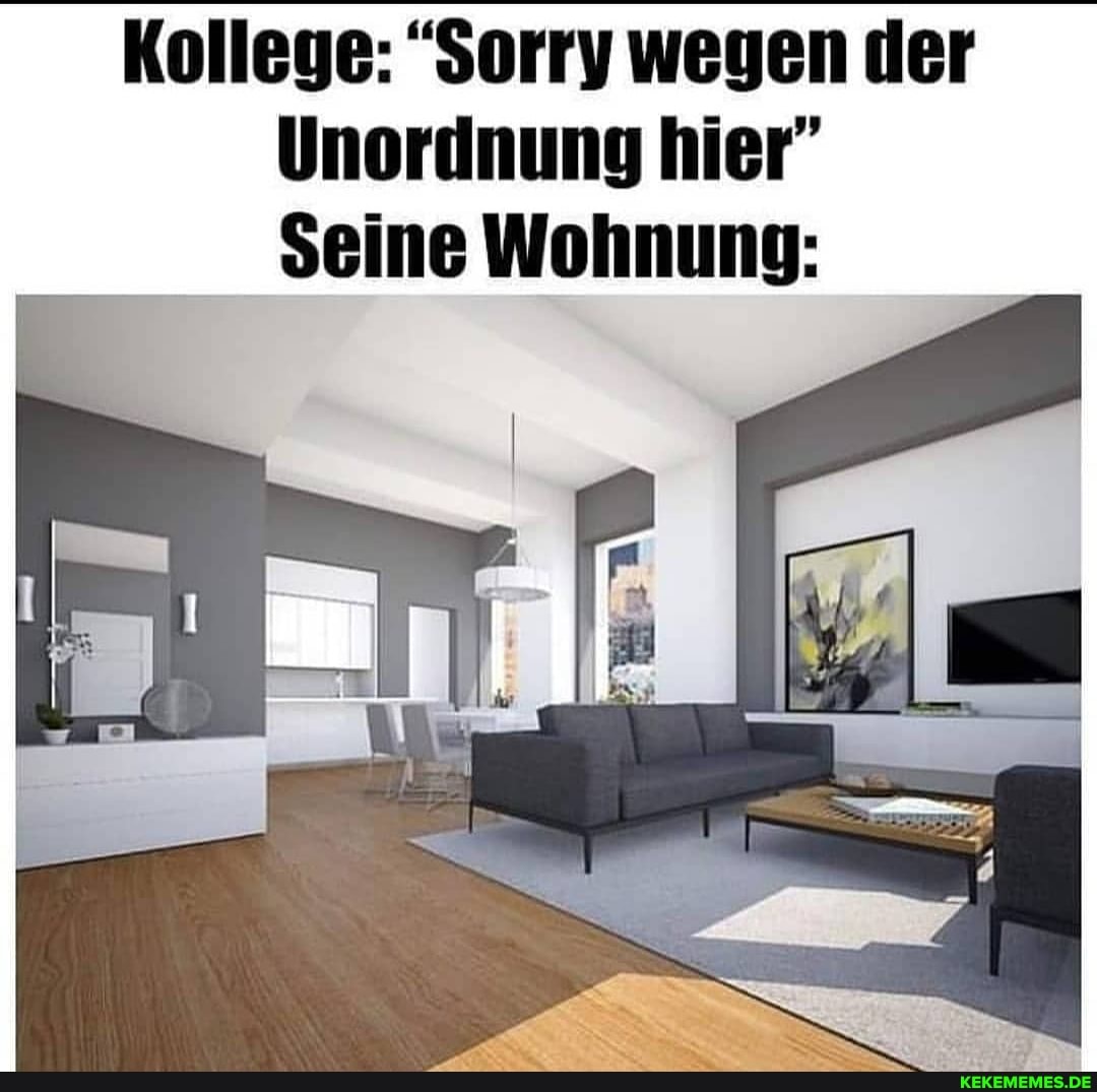 Kollege: "Sorry wegen der
Unordnung hier"
Seine Wohnung: