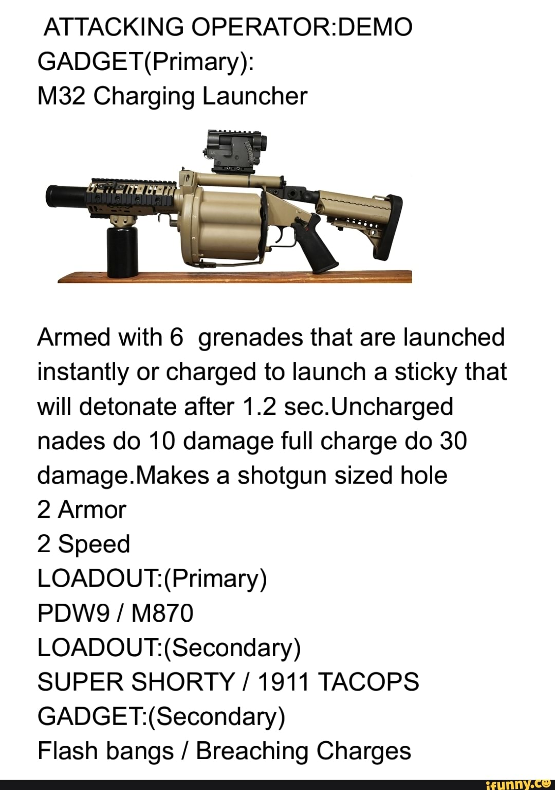 ATTACKING Charging Launcher Armed with 6 grenades that are launched ...