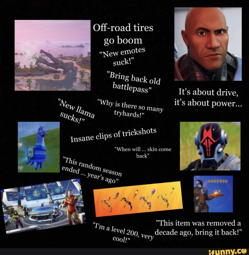 Offroad tires go boom "New emotes suck!" "Bring back attlepass" It's about drive, "Why is there
