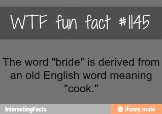 WTF fun fact +45
The word "bride" is derived from
an old English word meaning