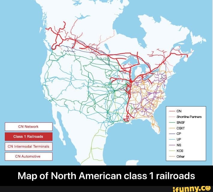 Map of N American class1 railroads - Map of North American class 1 ...