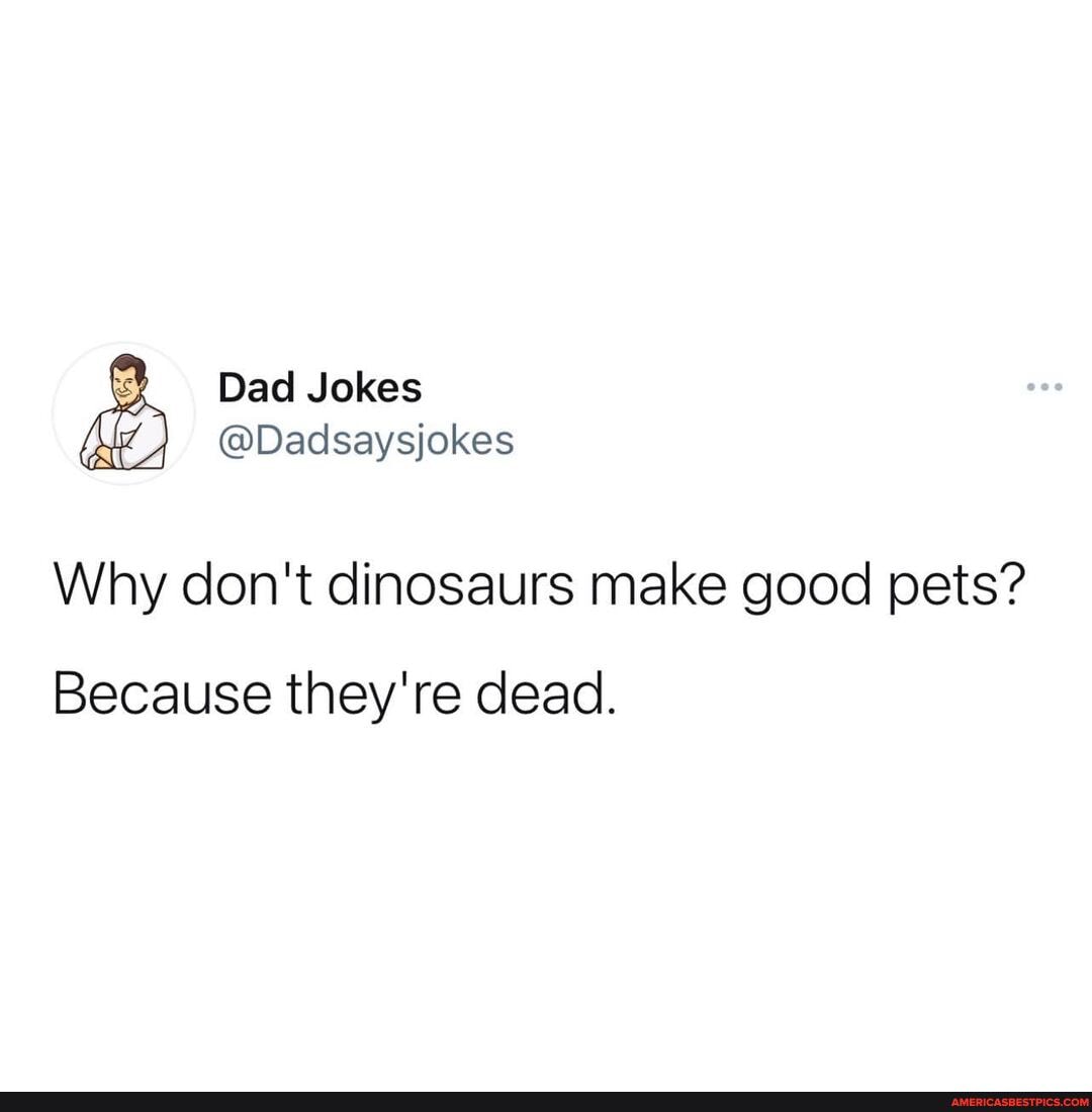 Dad Jokes
@Dadsaysjokes
Why don't dinosaurs make good pets?
Because they're dead.
