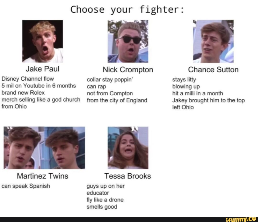 Choose your fighter Jake Paul Nick Crompton Chance Sutton Disney