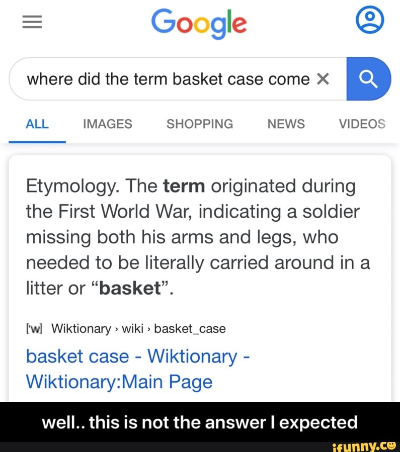 Google e where did the term basket case come X Etymology. The term