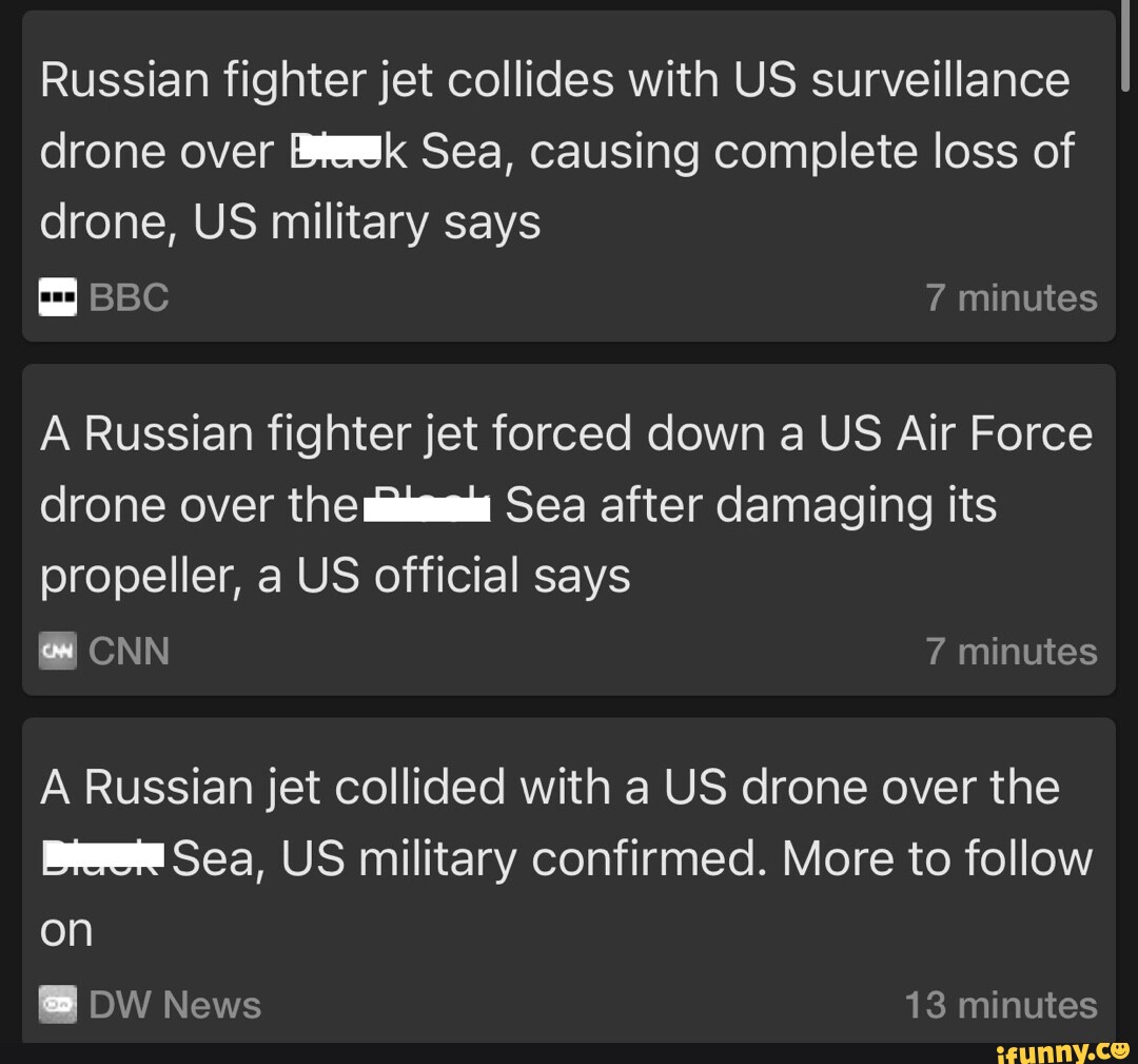 Russian fighter jet collides with US surveillance drone over E..Jk Sea ...
