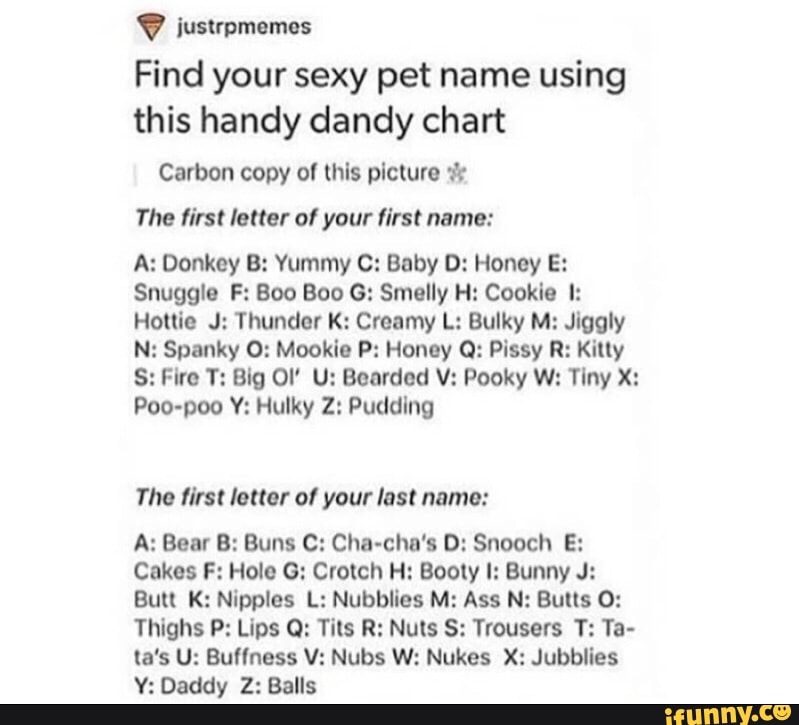 Ustrpmemes Find Your Sexy Pet Name Using This Handy Dandy Chart Carbon Copy Ol Lhls Plclure