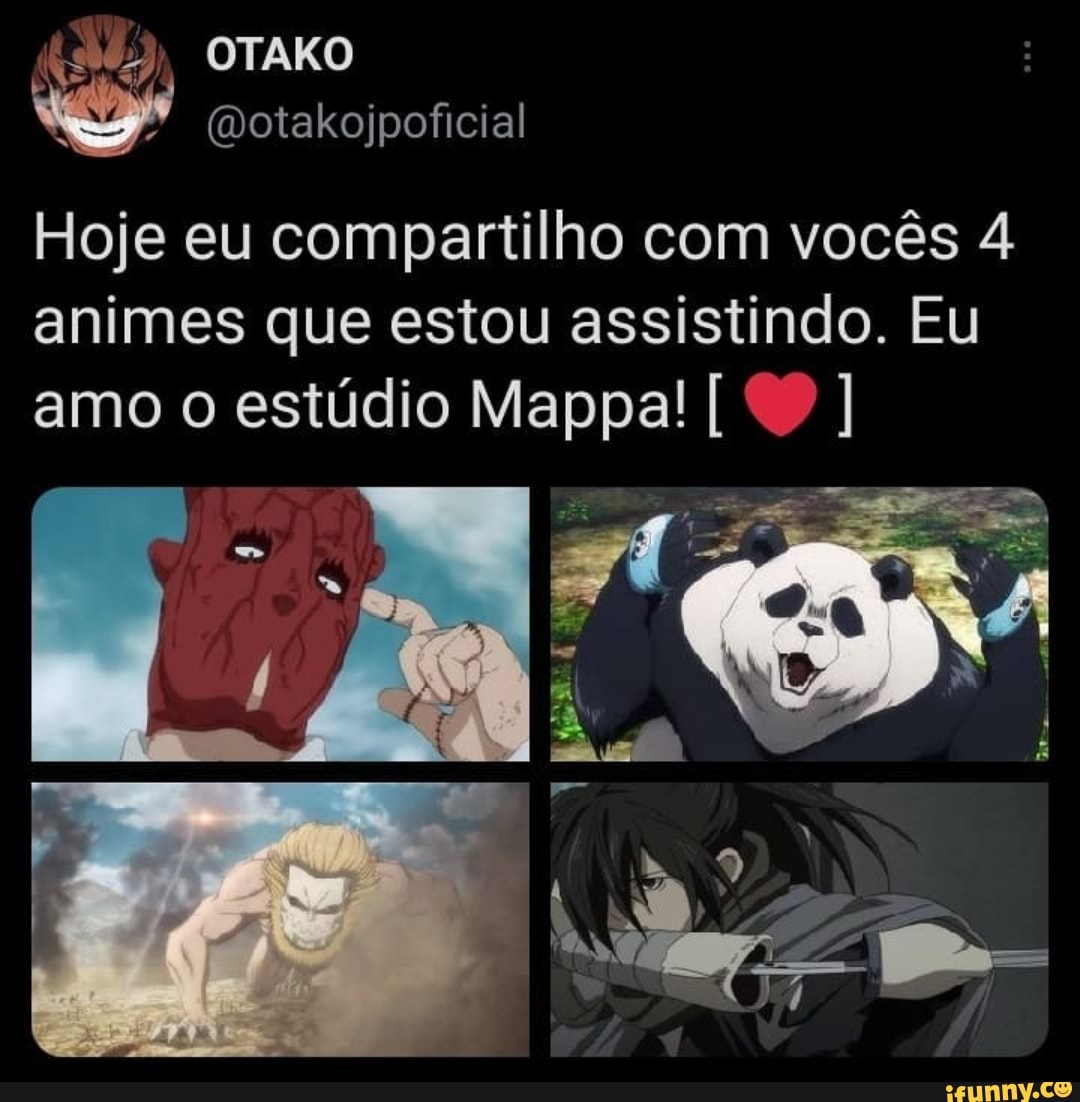 OTAKO
(Dotakojpoficial
Hoje eu compartilho com vocês 4 animes que estou assistindo. Eu amo o estúdio Mappa!