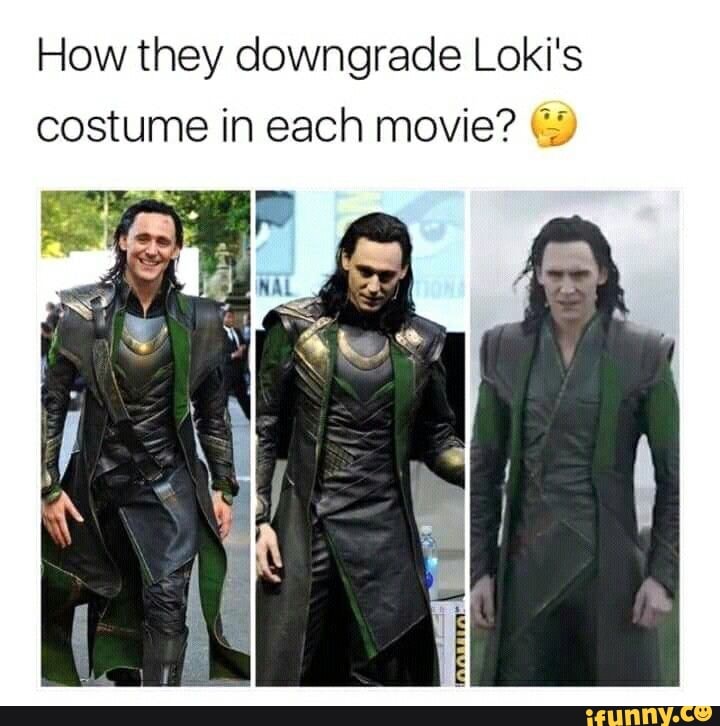 How they downgrade Loki's costume in each movie?