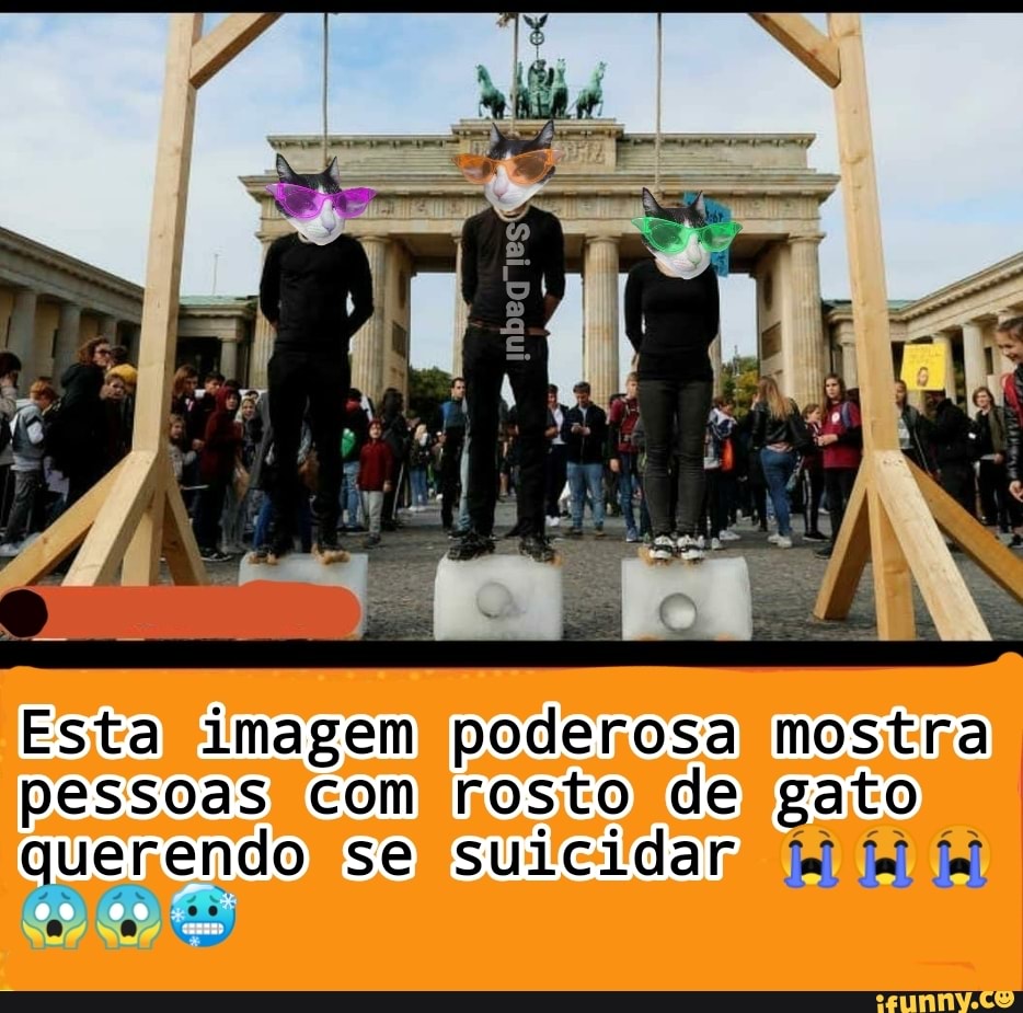 Esta imagem poderosa mostra pessoas com rosto de gato querendo se suicidar
