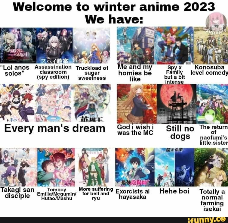 Welcome to winter anime 2023 We have: le and my 'Spyx Konosuba Intense VARG  ry Lol