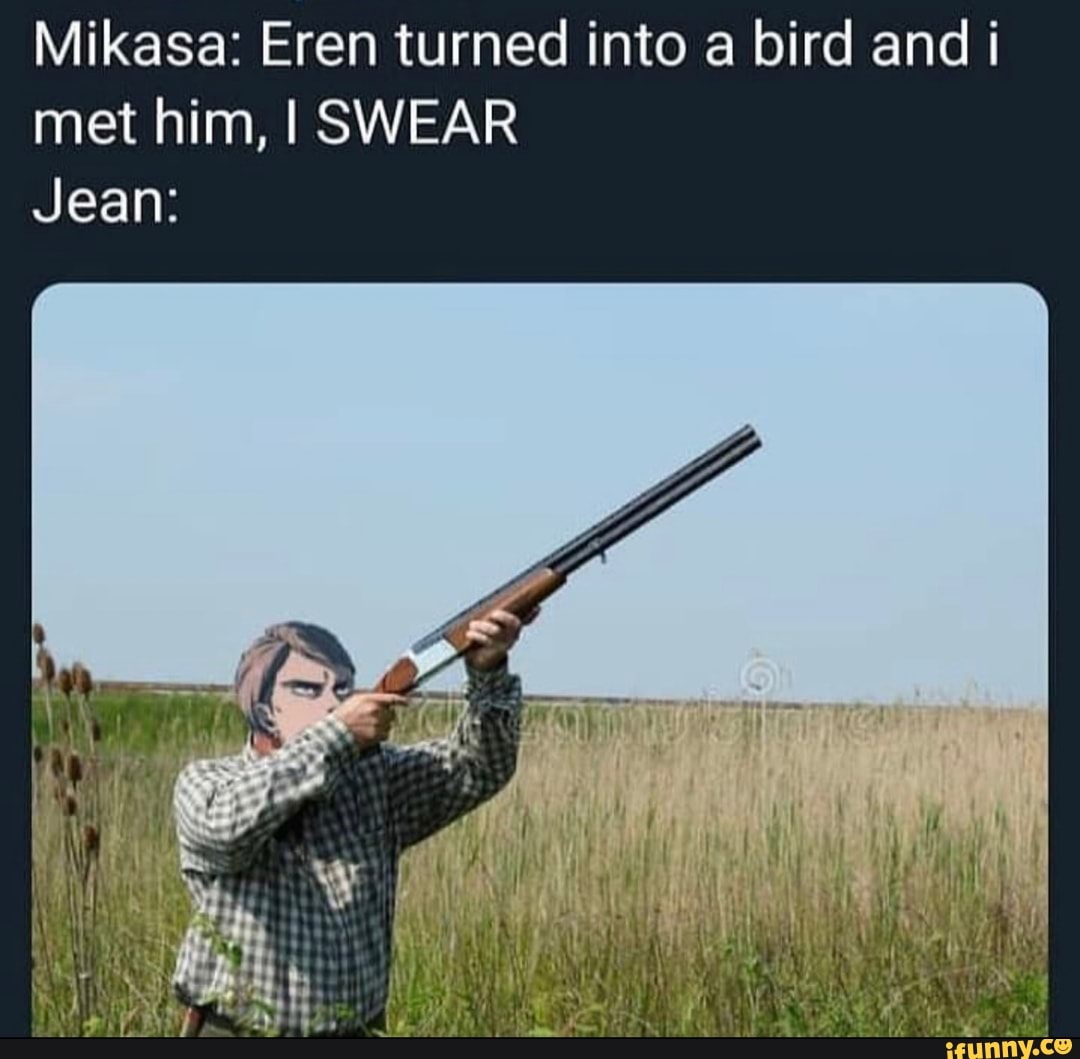 Mikasa: Eren turned into a bird and met him, I SWEAR Jean: - iFunny