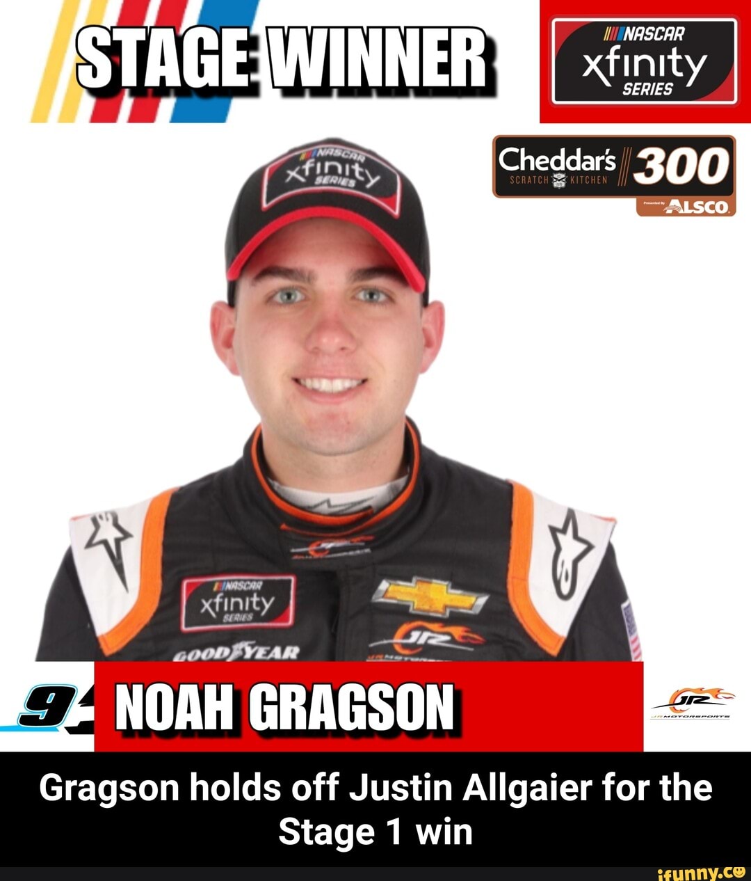 MIINASCAR
xfinity
A
Gragson holds off Justin Allgaier for the
Stage 1 win - Gragson holds off Justin Allgaier for the Stage 1 win