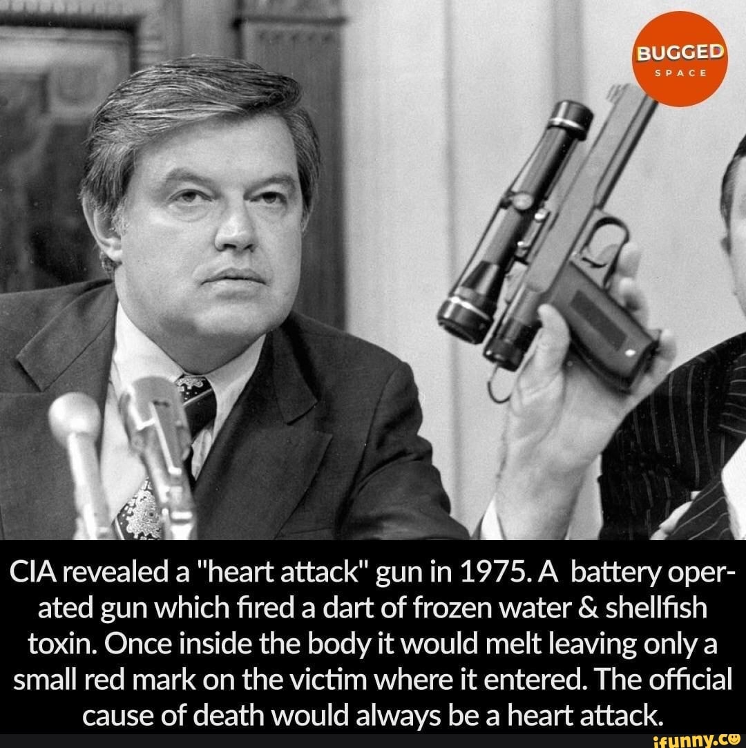 BUGGED BRACE CIA revealed a "heart attack" gun in 1975. A battery oper