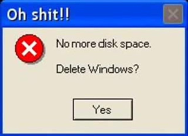 no more disk space delete windows