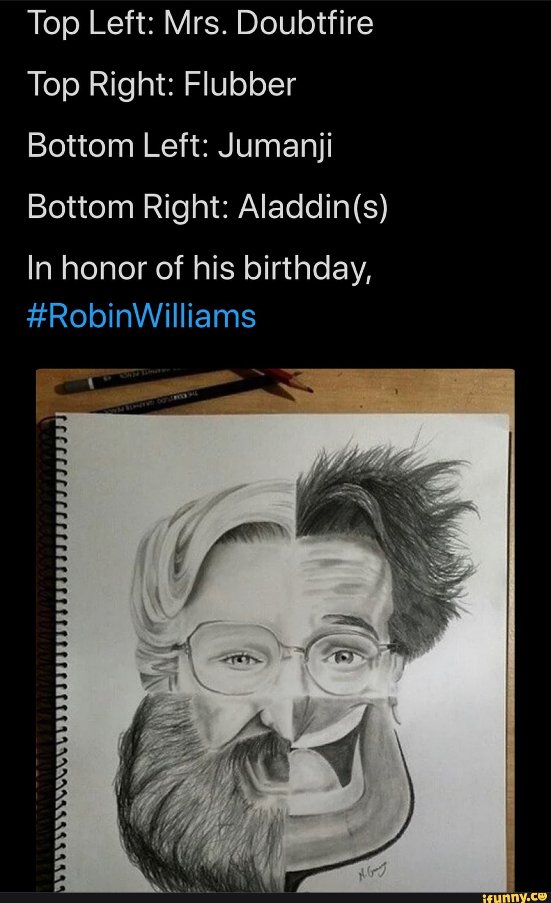Top Left: Mrs. Doubtfire
Top Right: Flubber
Bottom Left: Jumanji
In honor of his birthday,