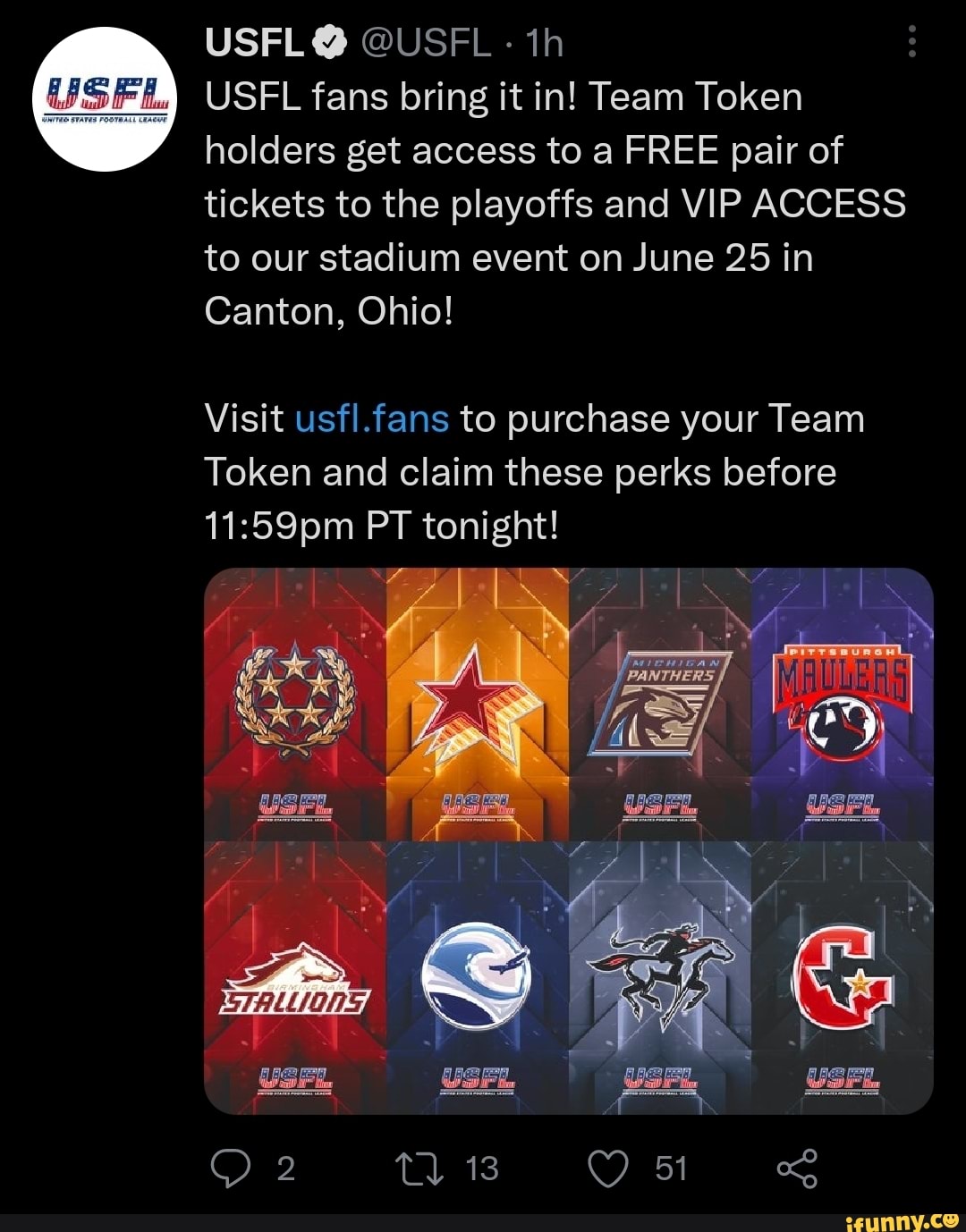 USFL USFL th USFL fans bring it in! Team Token holders get access to