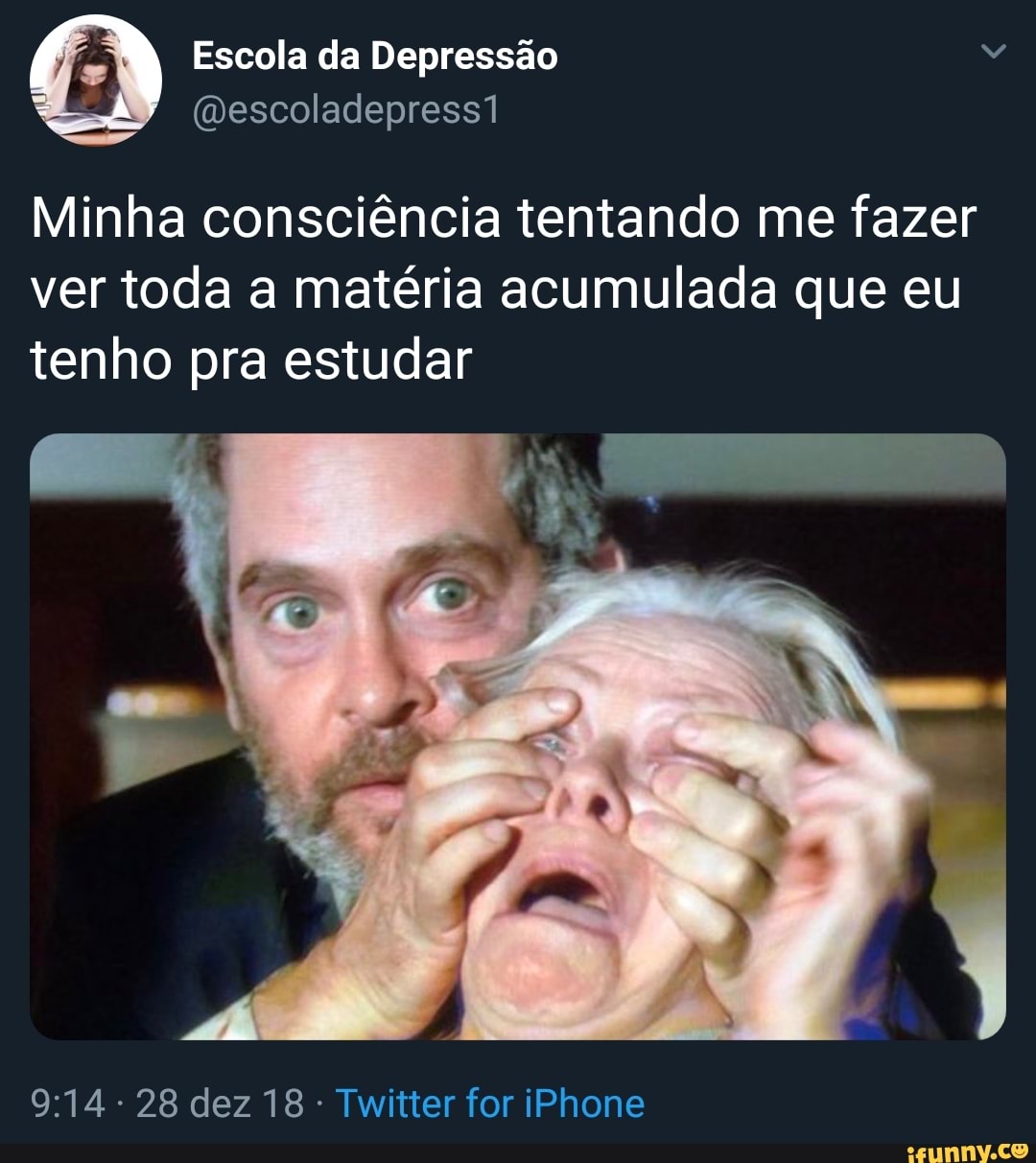 Minha consciéncia tentando me fazer
ver toda a matéria acumulada que eu
tenho pra estudar
Twitter for iPhone