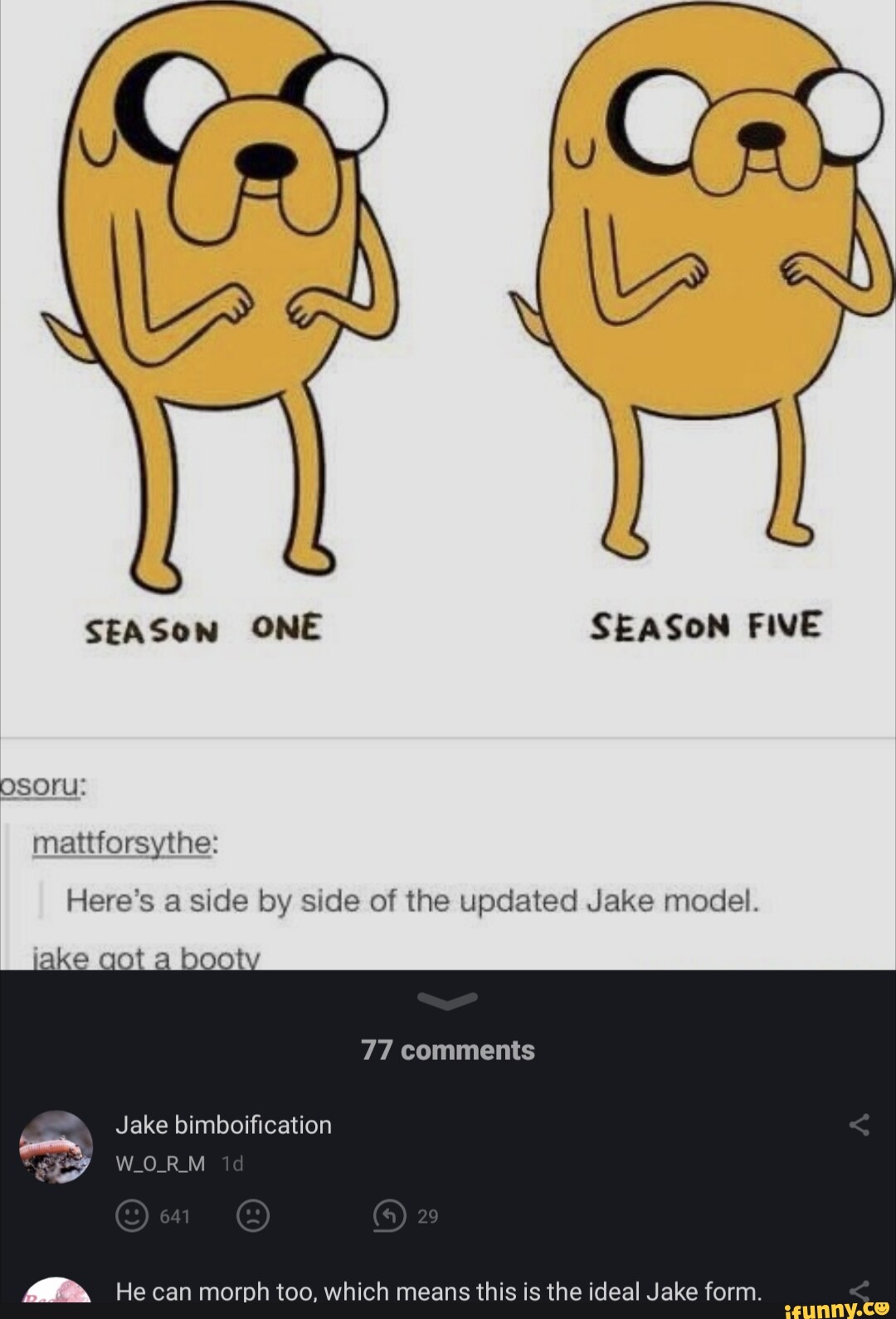 SEASON ONE SEASON FIVE the: Here's a side by side of the updated Jake ...