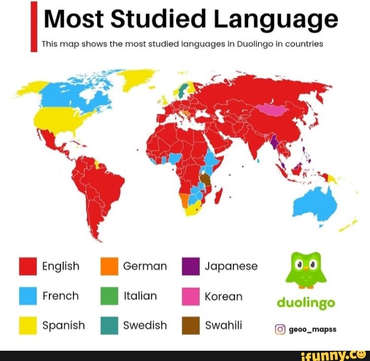 Most Studied Language This map shows the most studied languages in ...