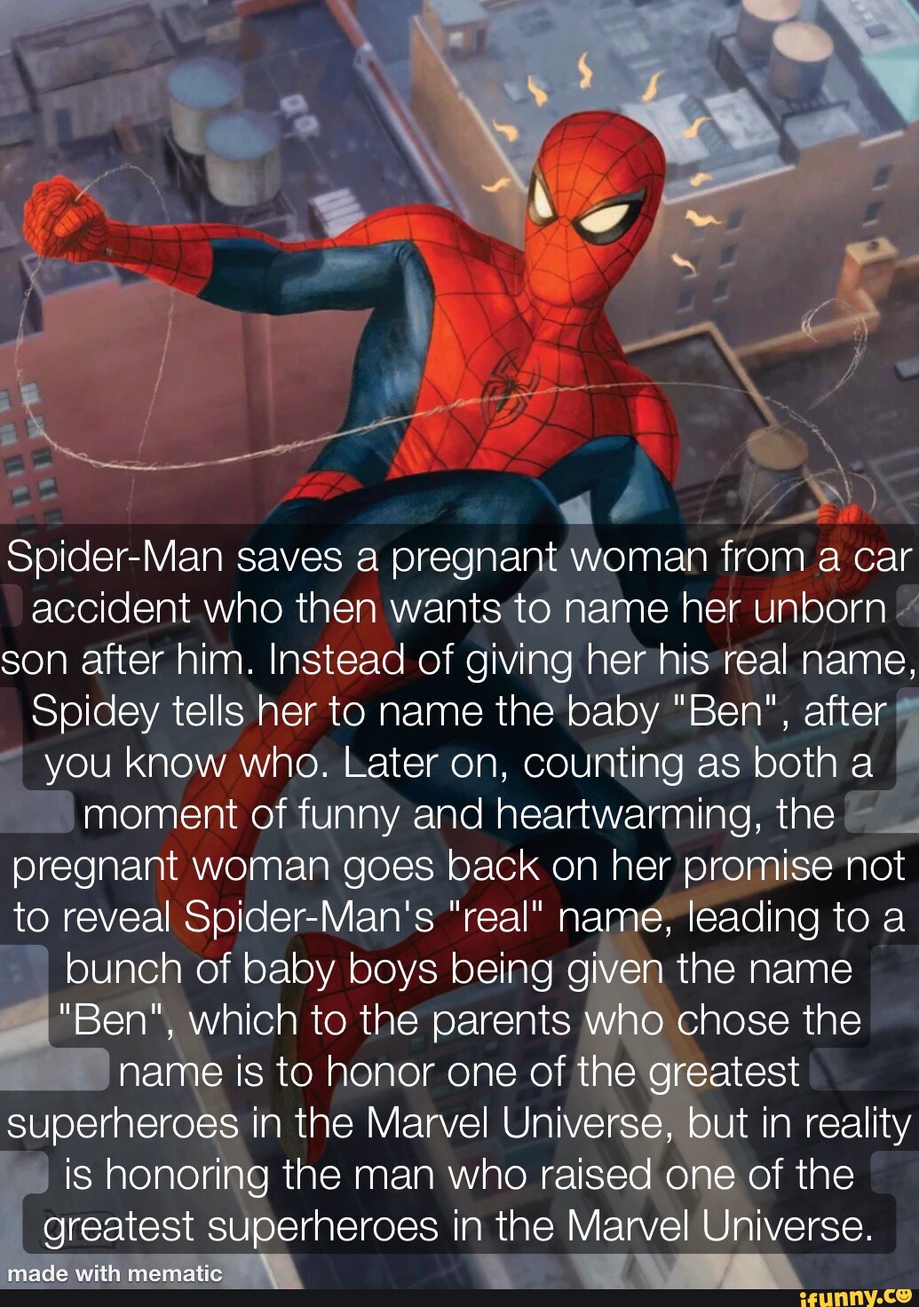We Spider-Man saves a pregnant woman from a car accident who then wants to  name