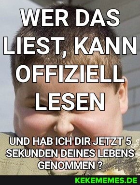 WER DAS LIEST, KANN OFFIZIELL LESEN
UND HAB ICH DIR JETZTS SEKUNDEN DEINES LEBENS GENOMMEN ?