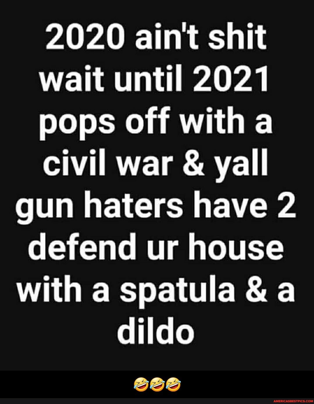 2020 ain't shit wait until 2021 pops off with civil war & yall gun haters have 2 defend ur house with a spatula & a dildo - 🤣🤣🤣