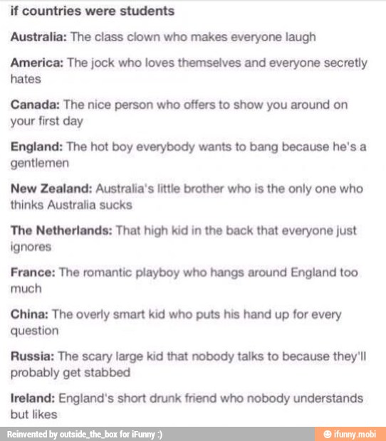 If countries were students Australia: The class clown who makes