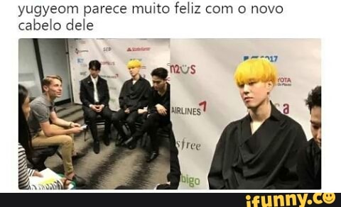 yugyeom parece muito feliz com o novo
cabelo dele