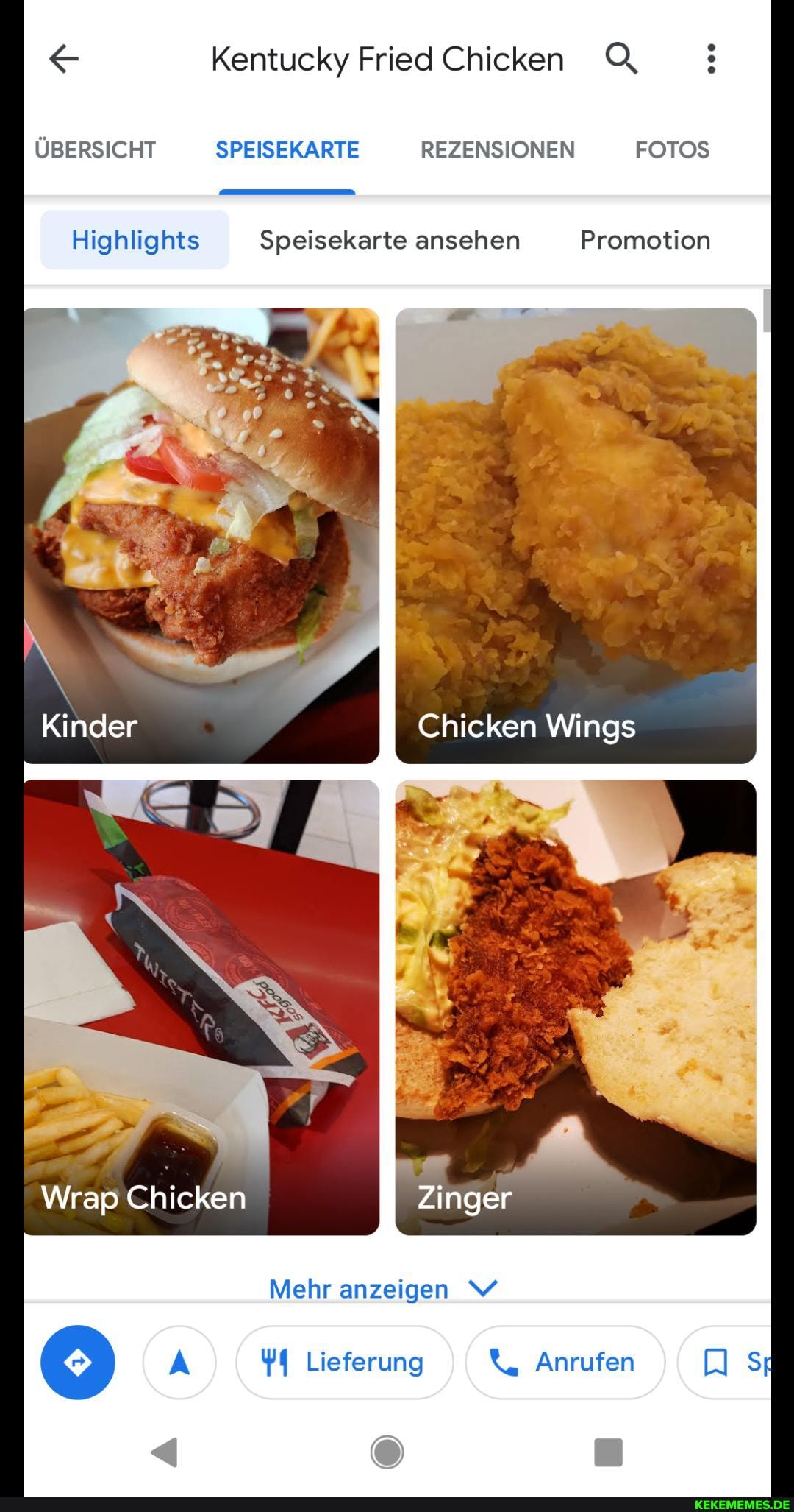 Kentucky Fried Chicken Q: UBERSICHT SPEISEKARTE REZENSIONEN FOTOS Highlights Spe