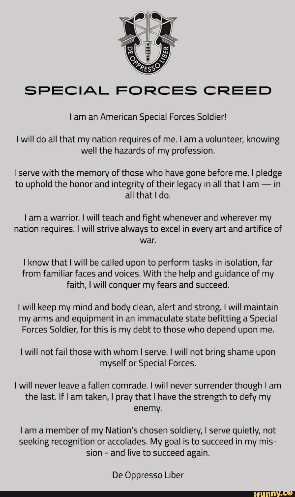 SPECIAL FORCES CREED I am an American Special Forces Soldier! I will do ...