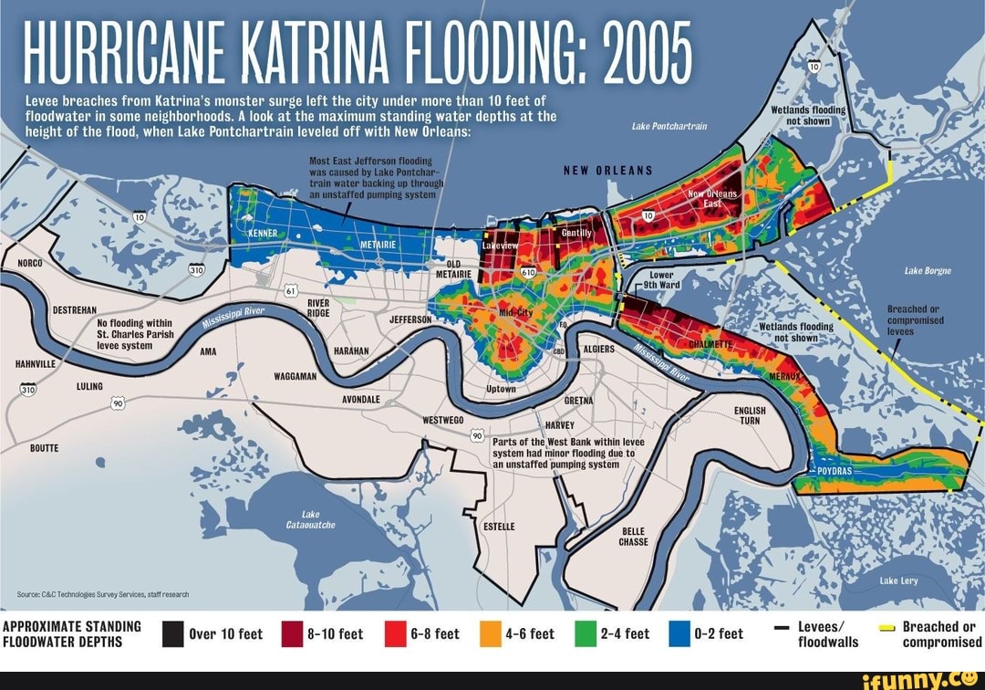 HURRICANE KATRINA FLOODING: 2005 Lake Pontchartrain Levee breaches from