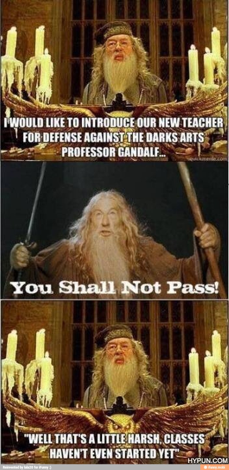 dm LIKE TO
INTRODUCE OUR N NEW TEAG
I FoR: DEFENSE
AGAINST DARKS ARTS:
22 EL PROFESSOR GANDALF...
ST e
E
"WELL
THAT'S A LITTLEHARSH, classes
Ser HAVENT EVEN 'STARTED YET =>
e