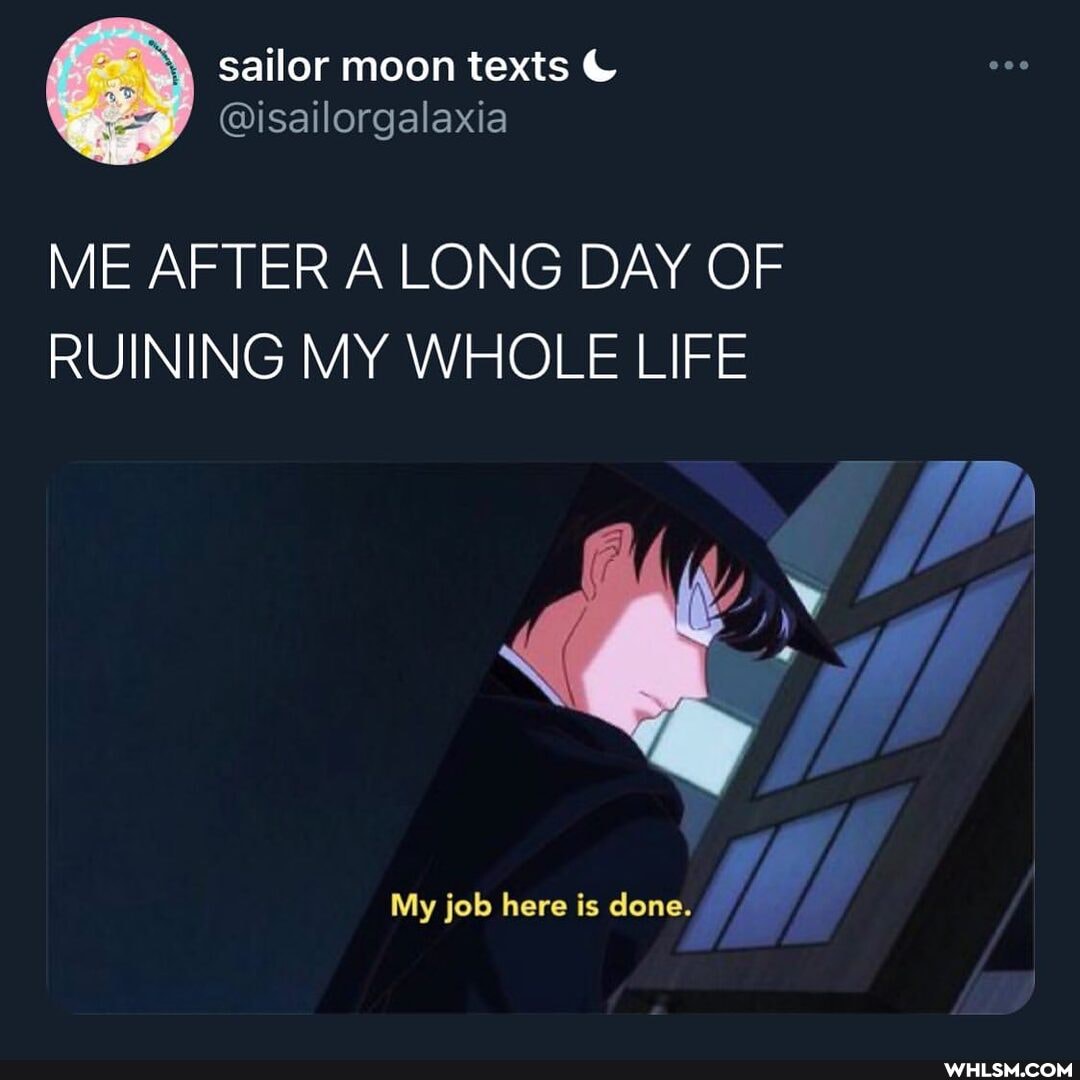 sailor moon texts
@isailorgalaxia
ME AFTER A LONG DAY OF RUINING MY WHOLE LIFE
My job here is done.