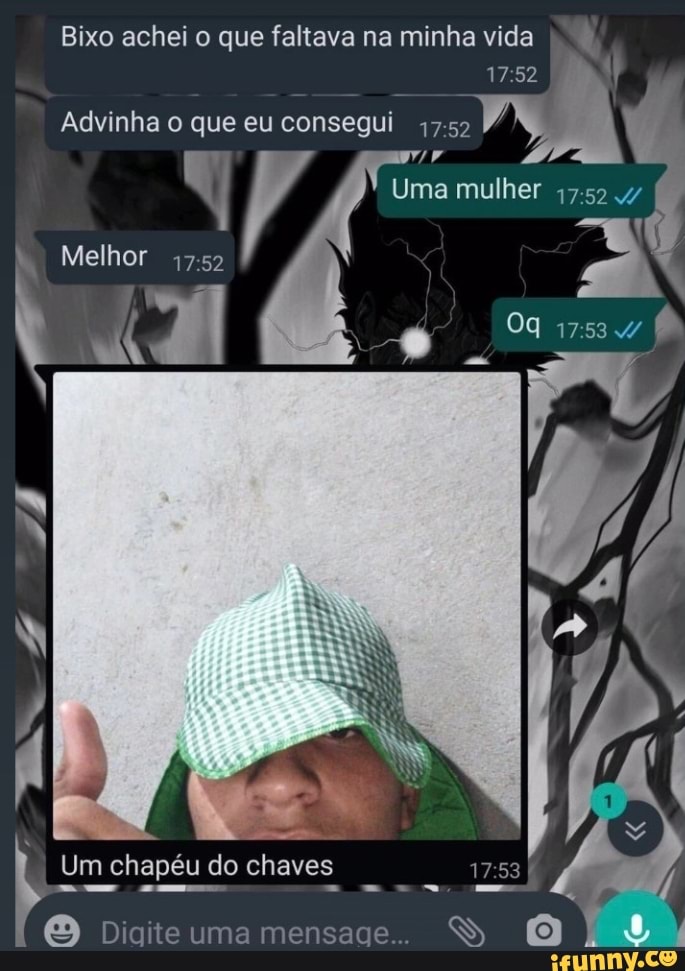 Bixo achei o que faltava na minha vida
1752
Advinha que eu consegui
Uma mulher 175247
Melhor
Um chapéu do chaves
Digite uma mensage..