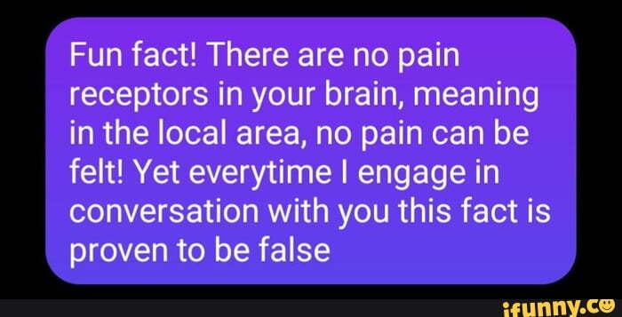 Fun Fact There Are No Pain Receptors In Your Brain Meaning In The Local Area No