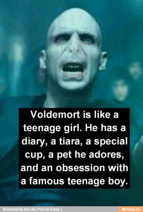 _ Voldemort is like a teenage girl. He has a diary, a tiara, a special ...