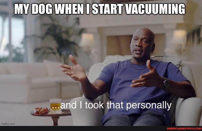 MY DOG WHEN START VACUUMING
and I took that personally