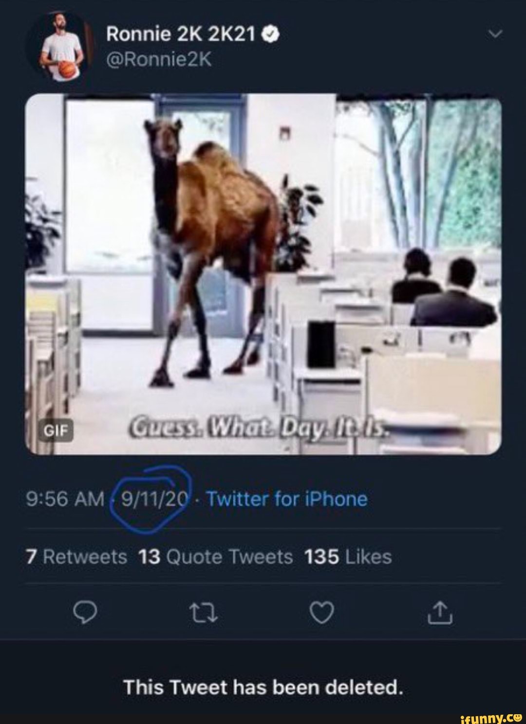Ronnie 2K21 @
@Ronnie2K
AM - Twitter for iPhone
Ret eets 13 Quote Tweets 135 Likes
tl Y
This Tweet has been deleted.